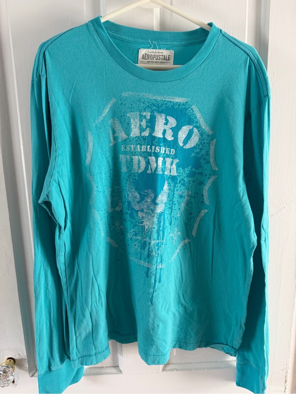 Y2K Aeropostale Aero DMK Graphic Long Sleeve Tee Turquoise XL